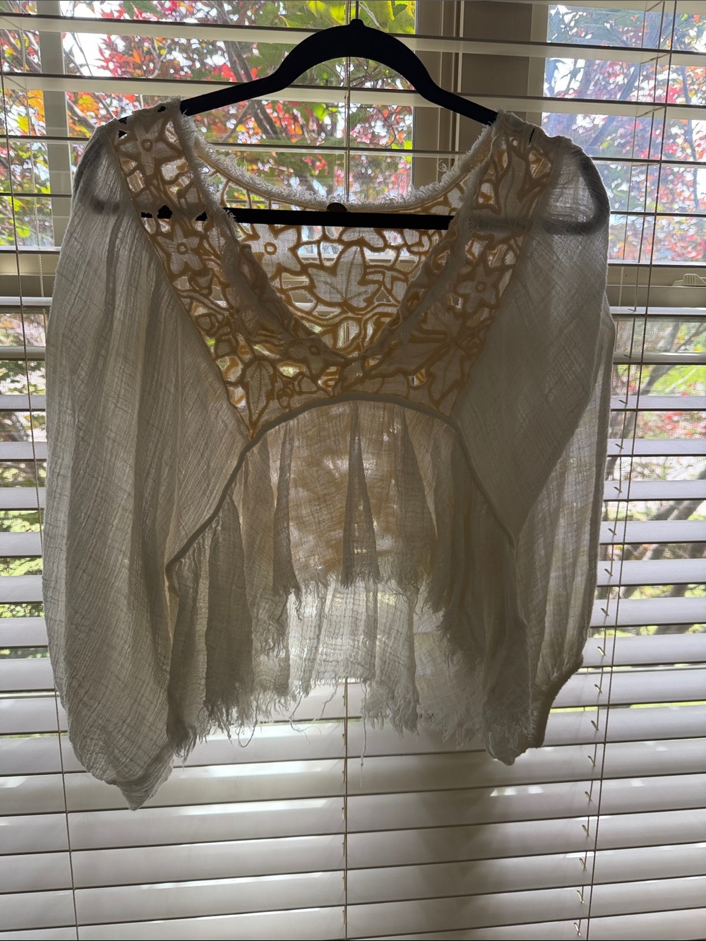 Free People Boho White Crochet Yoke Peasant Top - Women's